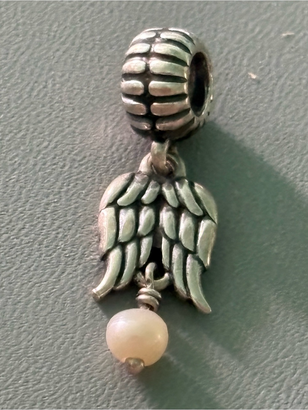 Pandora Silver Angel Wing Dangle Charm with Pearl